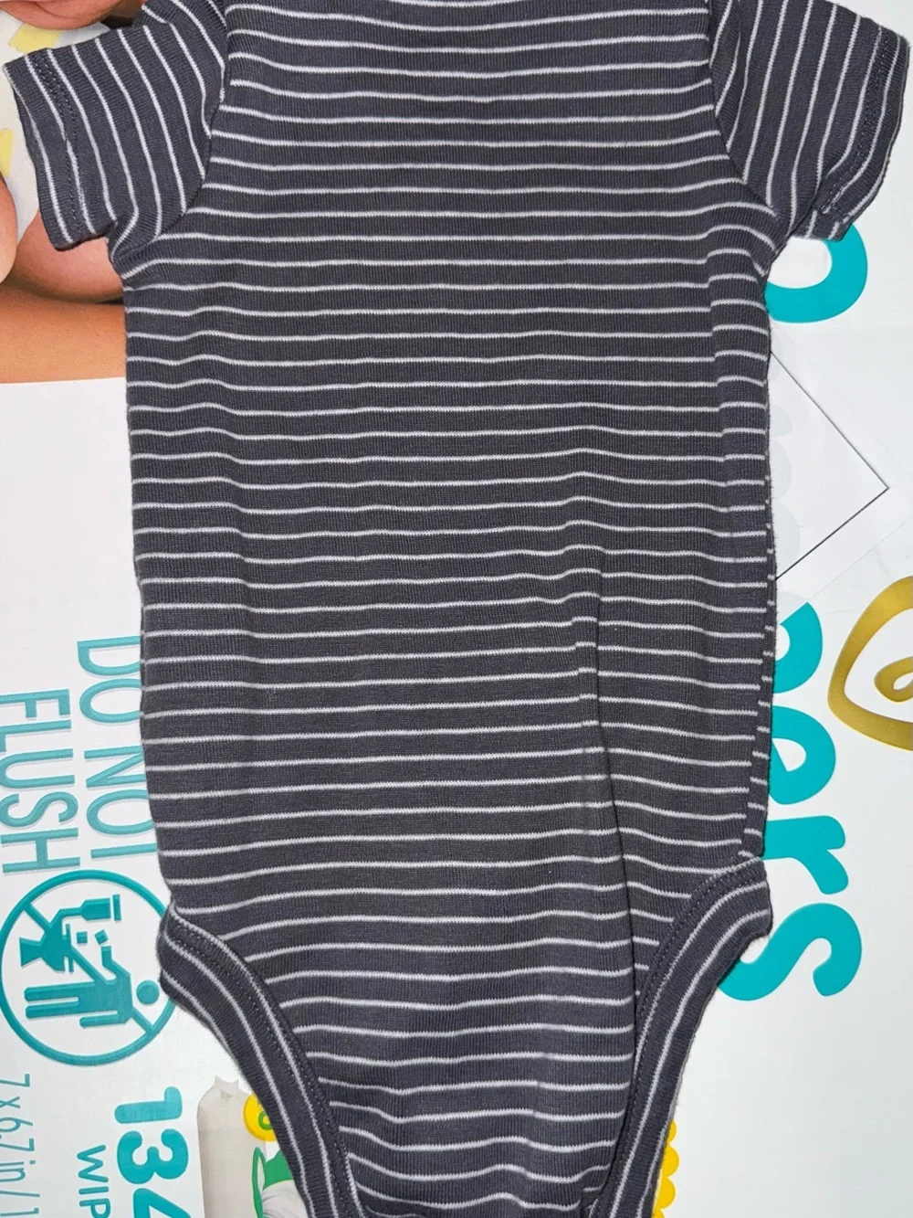 Carter's Navy Gray & White Stripe Short-Sleeve Baby One-Piece
